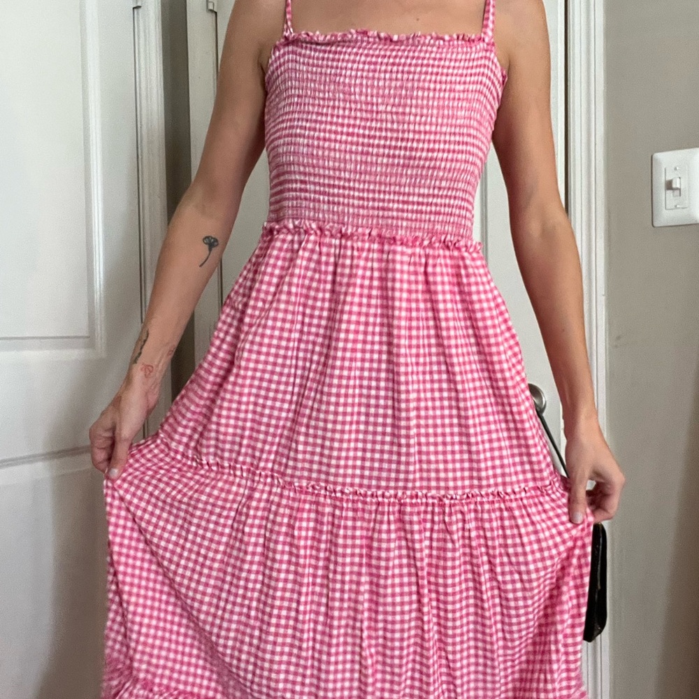 Draper James Pink Checkered Maxi Dress
